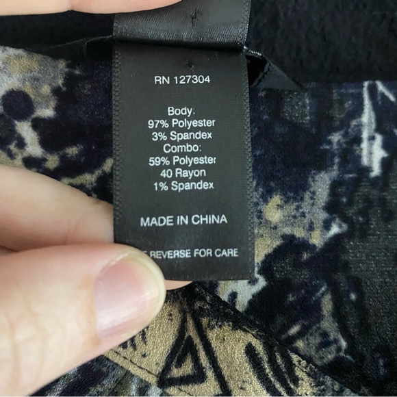 Ali Miles 3/4 Sleeve Button Front Swing Tunic Top 2X Black Beige Mixed Print - Picture 6 of 8